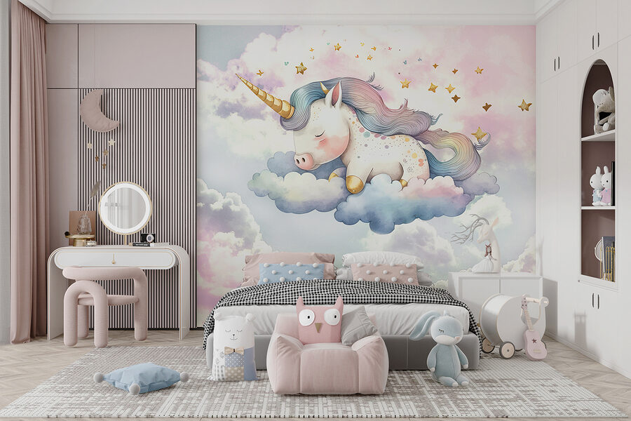 Wall murals A unicorn sleeping on clouds - Image 4