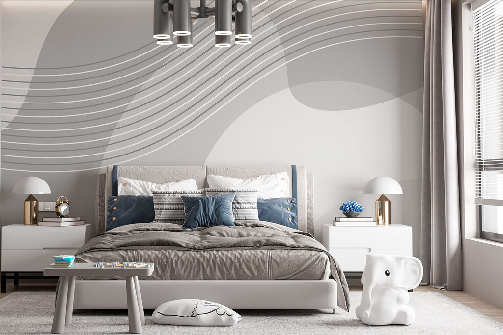 A grey and white background with white lines