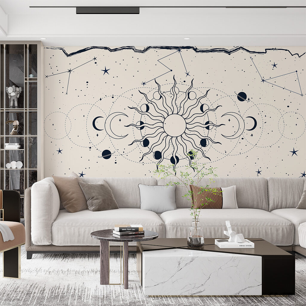 A drawing of the sun and the moon