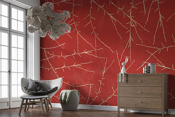 A red background with branches A red background with branches