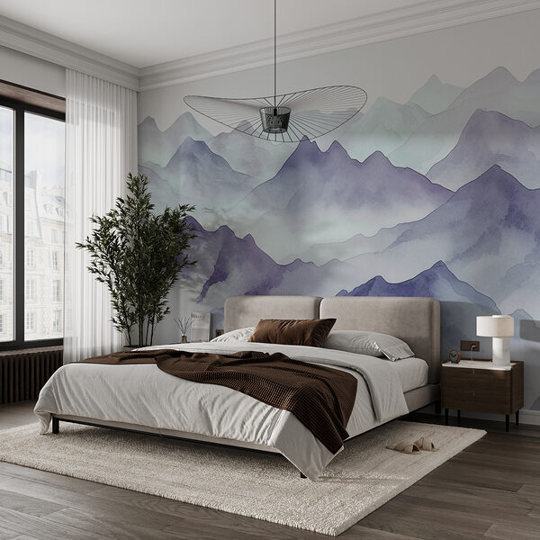 A watercolor of mountains and fog A watercolor of mountains and fog