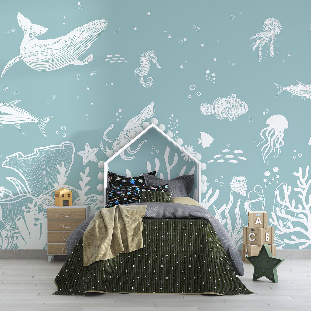 A white outline of sea animals A white outline of sea animals