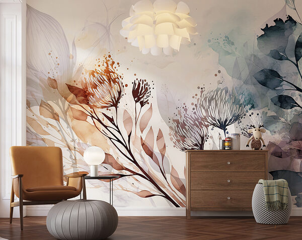 A watercolor painting of flowers and leaves A watercolor painting of flowers and leaves