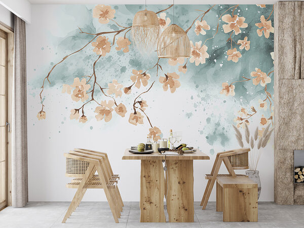 A painting of flowers on a branch A painting of flowers on a branch