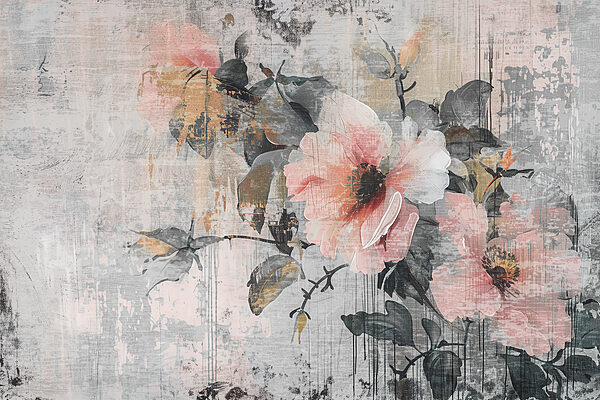 A painting of flowers on a wall A painting of flowers on a wall