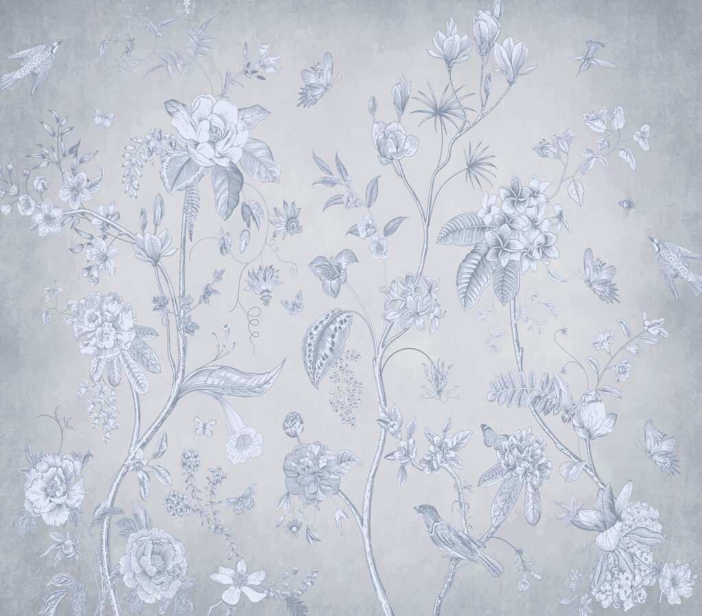 A wallpaper with flowers and birds A wallpaper with flowers and birds
