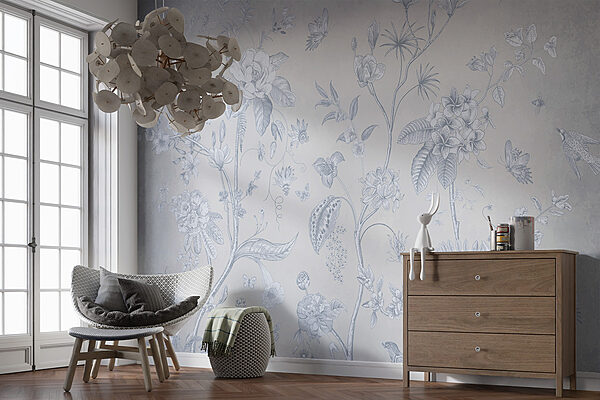 A wallpaper with flowers and birds A wallpaper with flowers and birds