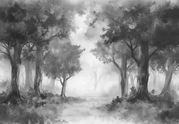 A black and white image of a forest A black and white image of a forest