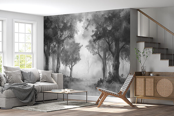 A black and white image of a forest A black and white image of a forest
