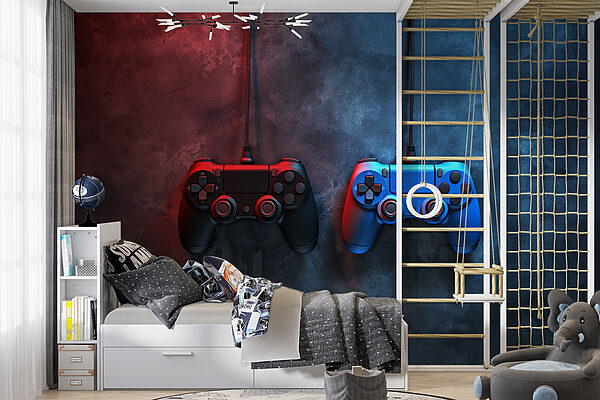 A blue and red video game controllers Wall murals A blue and red video game controllers