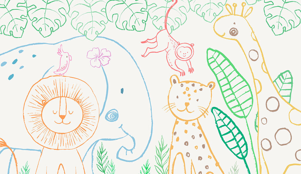 A drawing of animals and plants A drawing of animals and plants