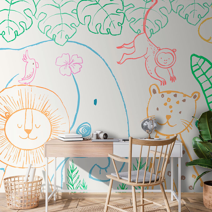 Wall murals A drawing of animals and plants - Image 2