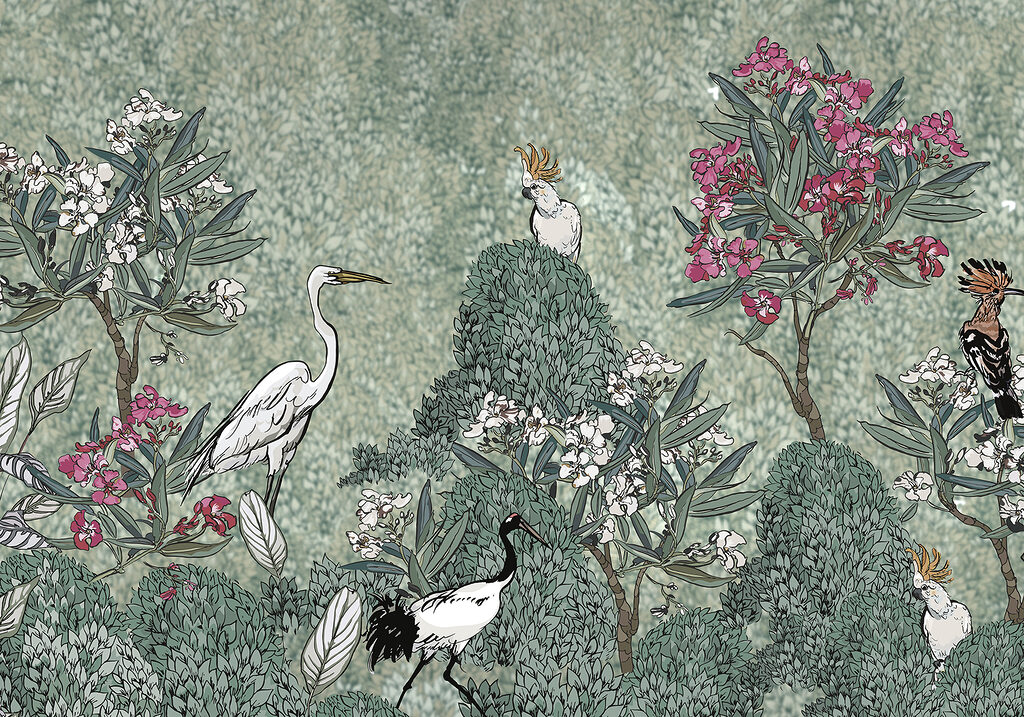 A painting of birds and flowers A painting of birds and flowers