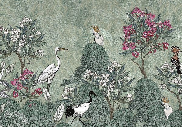 A painting of birds and flowers A painting of birds and flowers