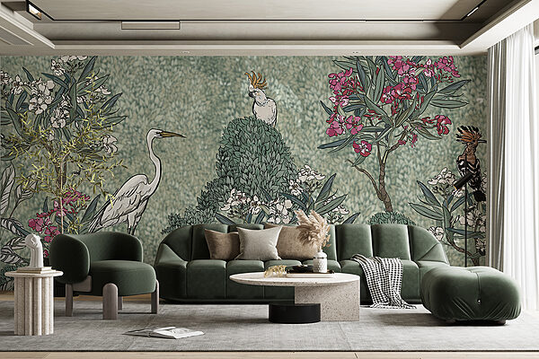 A painting of birds and flowers A painting of birds and flowers