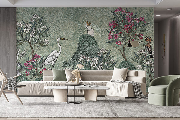 A painting of birds and flowers A painting of birds and flowers