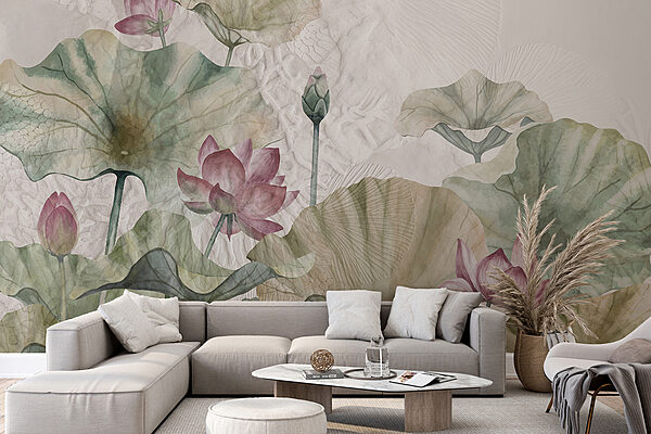 A painting of flowers and leaves A painting of flowers and leaves