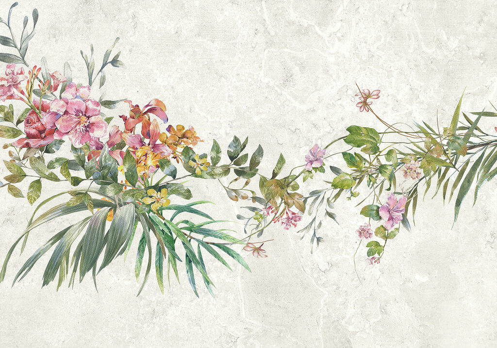 A painting of flowers and leaves A painting of flowers and leaves