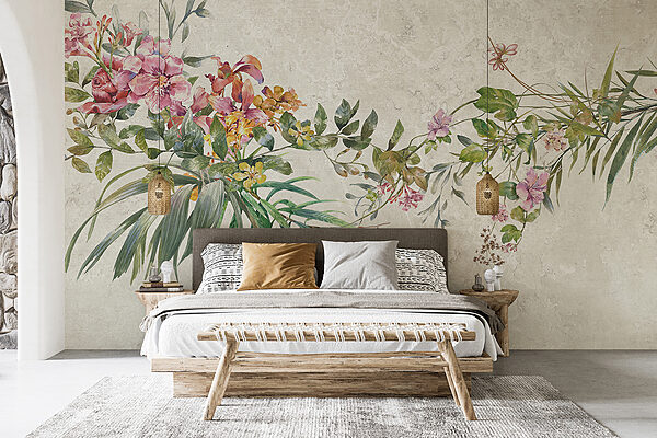 A painting of flowers and leaves A painting of flowers and leaves