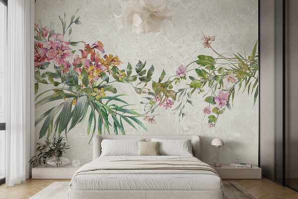 A painting of flowers and leaves A painting of flowers and leaves