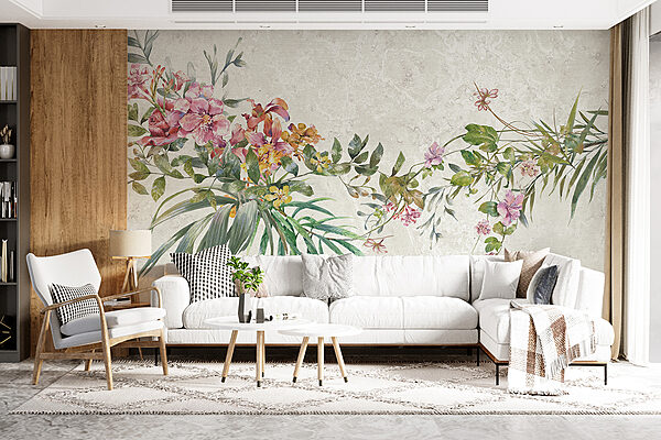 A painting of flowers and leaves A painting of flowers and leaves
