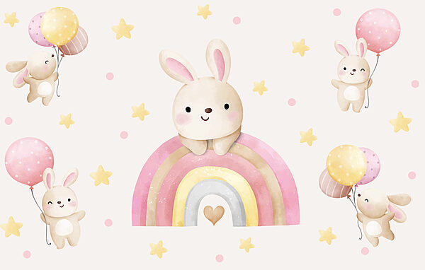A cartoon bunny on a rainbow A cartoon bunny on a rainbow
