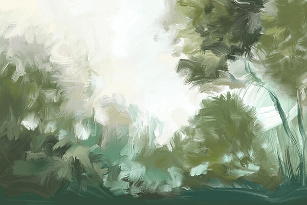 A painting of trees and bushes A painting of trees and bushes