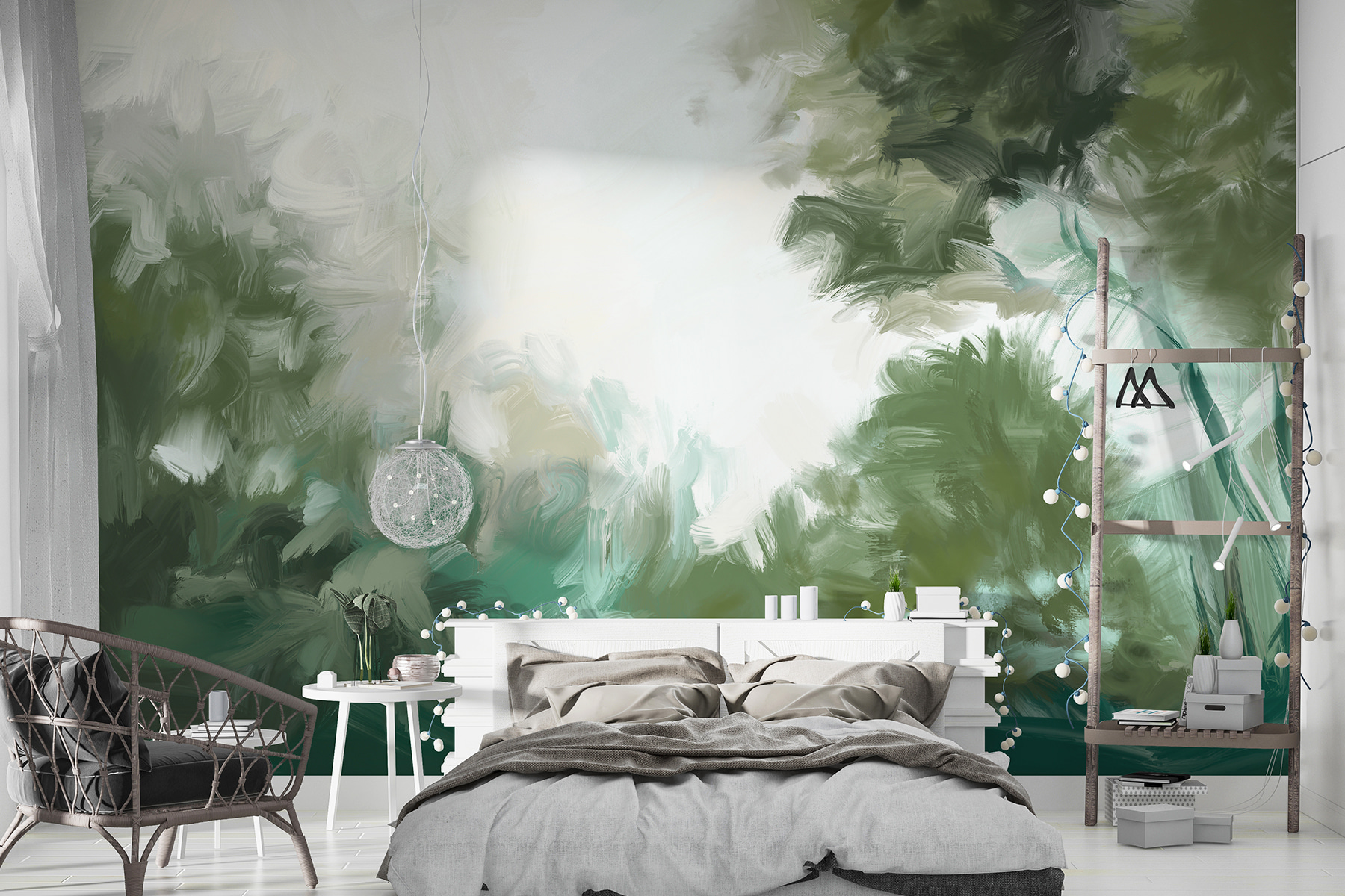 A painting of trees and bushes