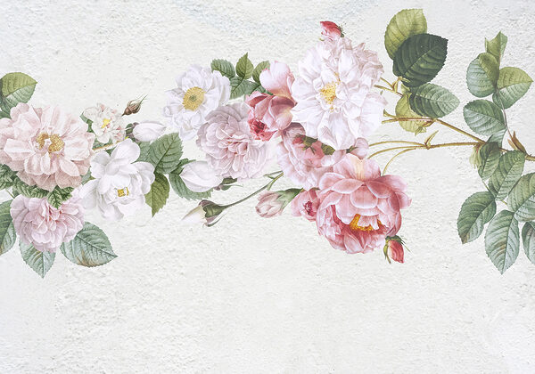 A painting of flowers on a white surface A painting of flowers on a white surface