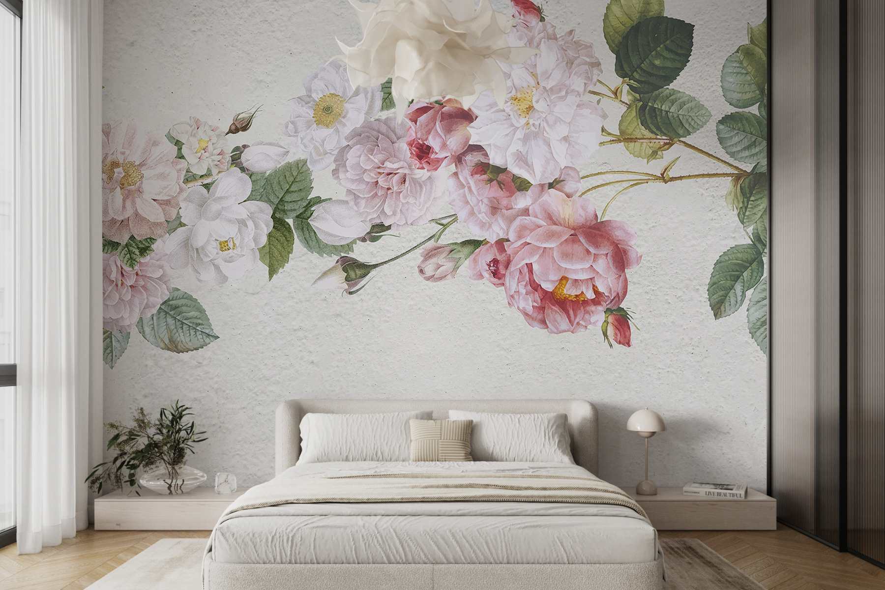 A painting of flowers on a white surface