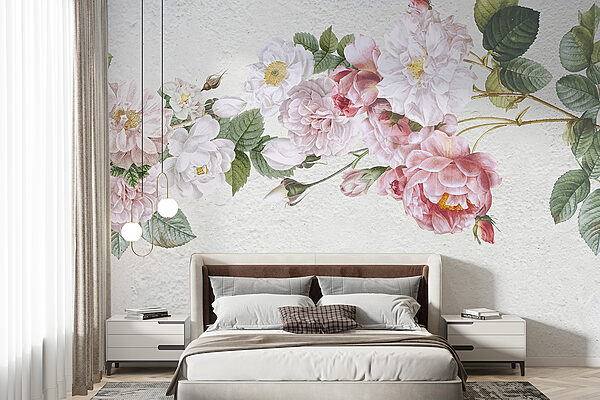 A painting of flowers on a white surface A painting of flowers on a white surface