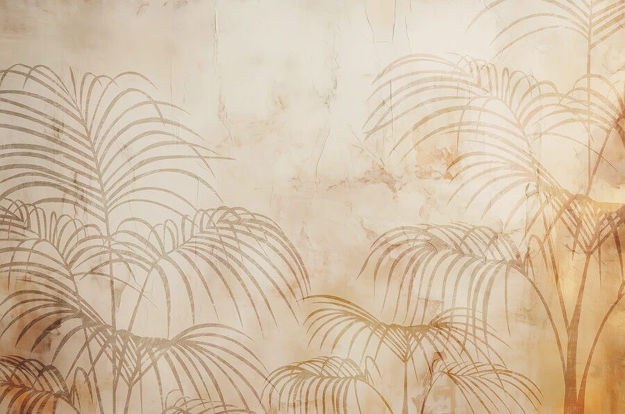 A wall with palm leaves