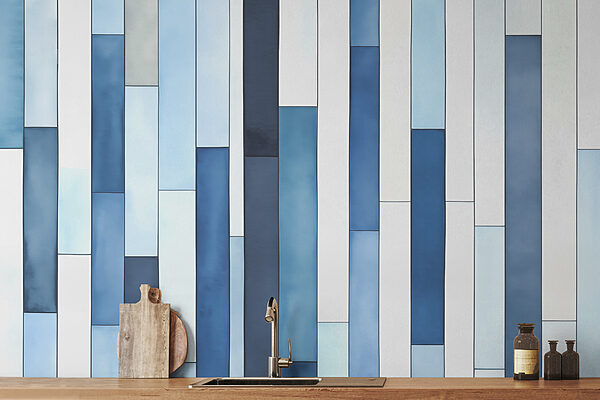 A blue and white striped wall A blue and white striped wall