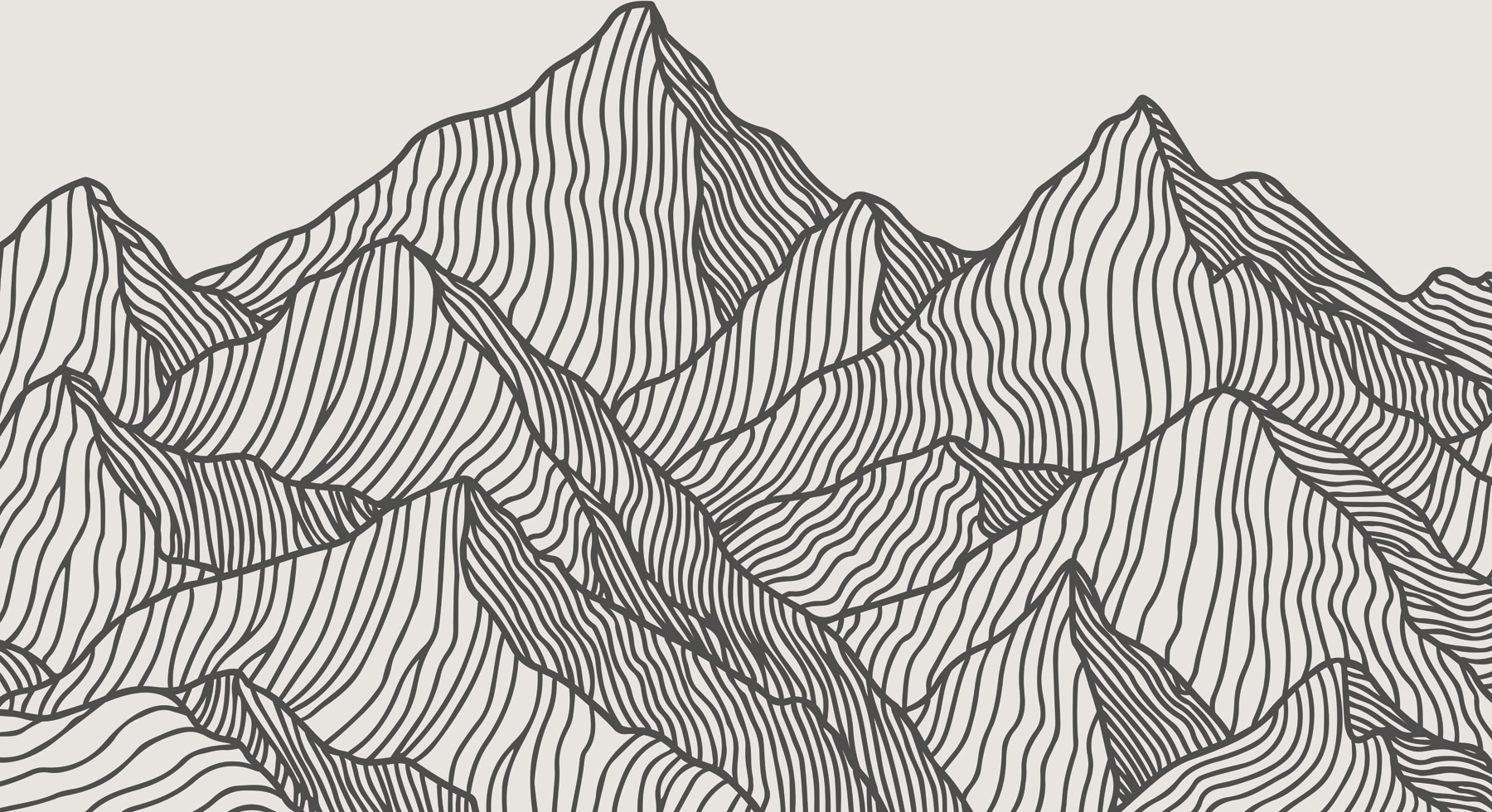 A black and white drawing of a mountain range