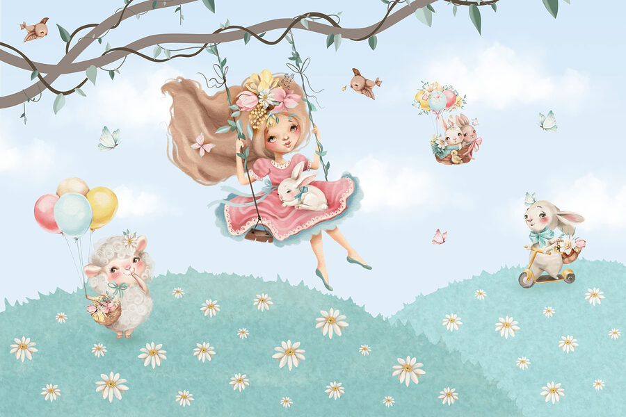 A girl swinging on a swing A girl swinging on a swing