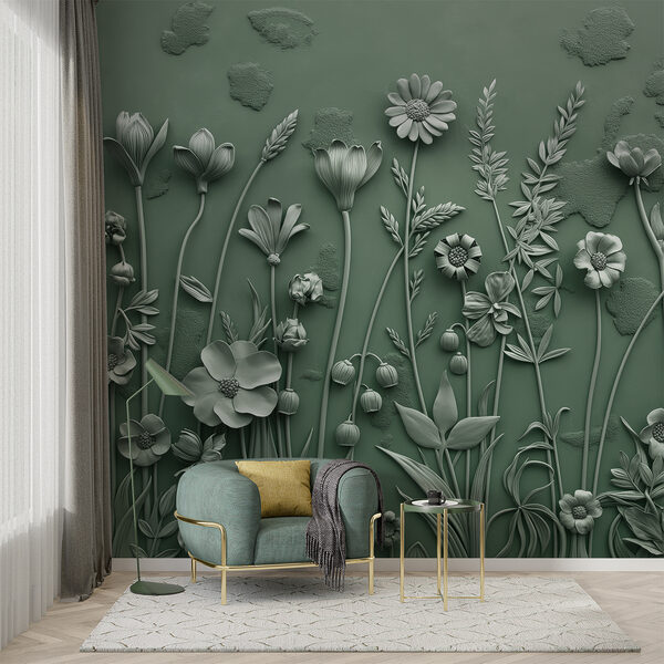 A grey sculpture of flowers and plants A grey sculpture of flowers and plants