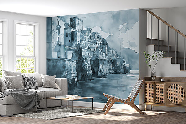 A watercolor of a city on a cliff A watercolor of a city on a cliff