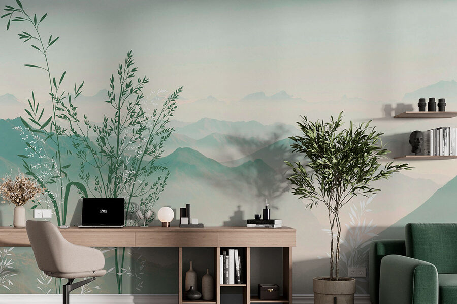A landscape with mountains and trees