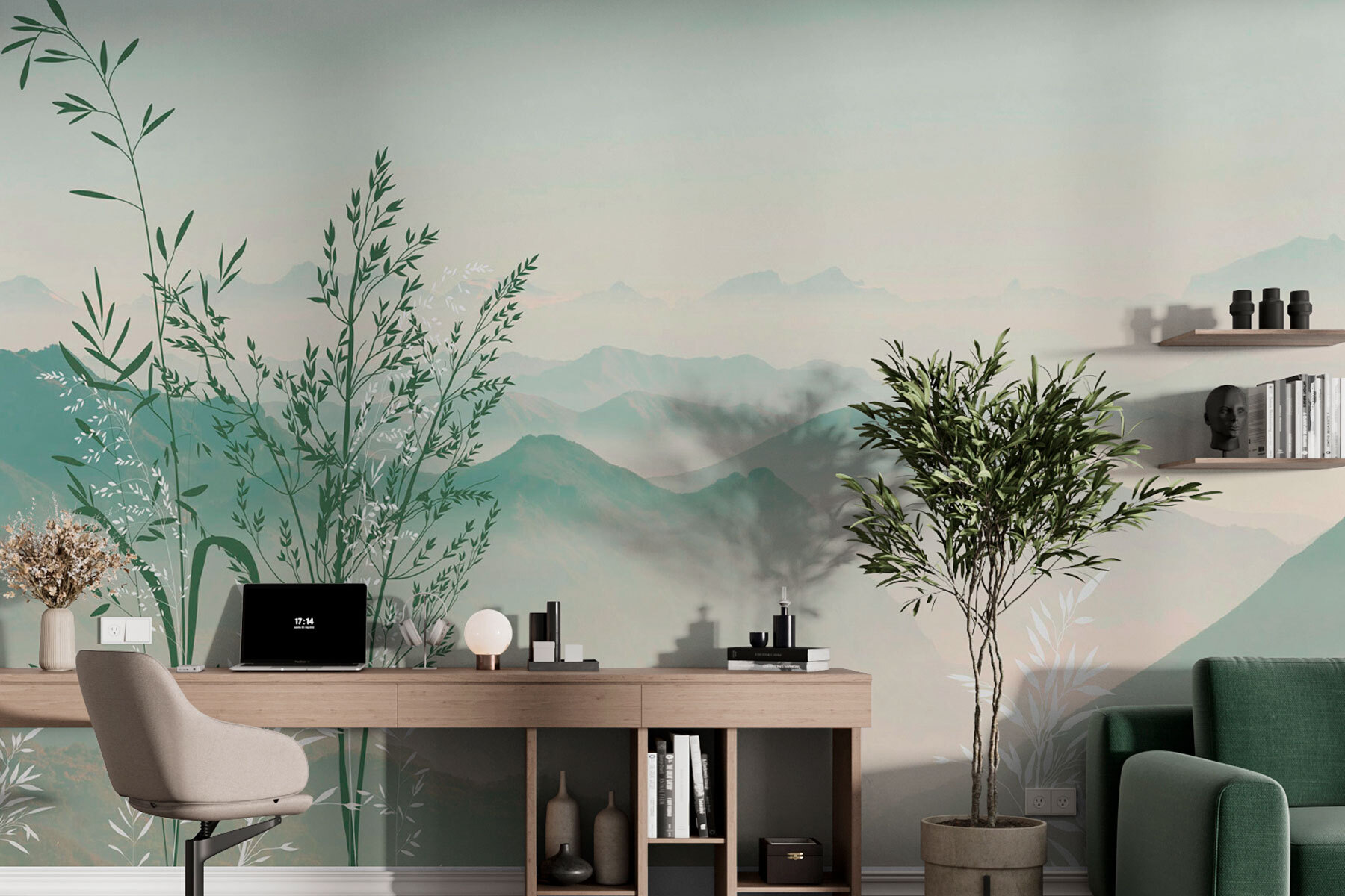 A landscape with mountains and trees