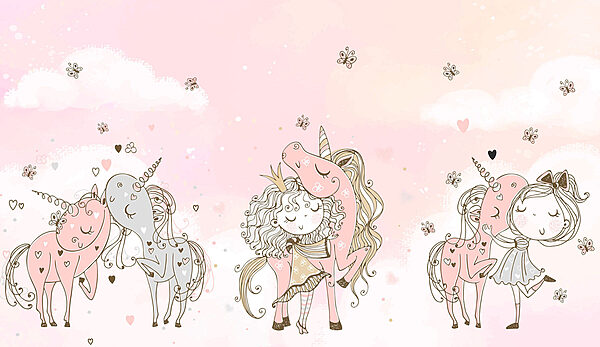 A group of unicorns and a girl A group of unicorns and a girl