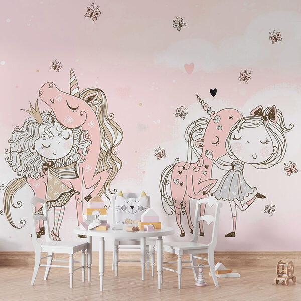 A group of unicorns and a girl A group of unicorns and a girl
