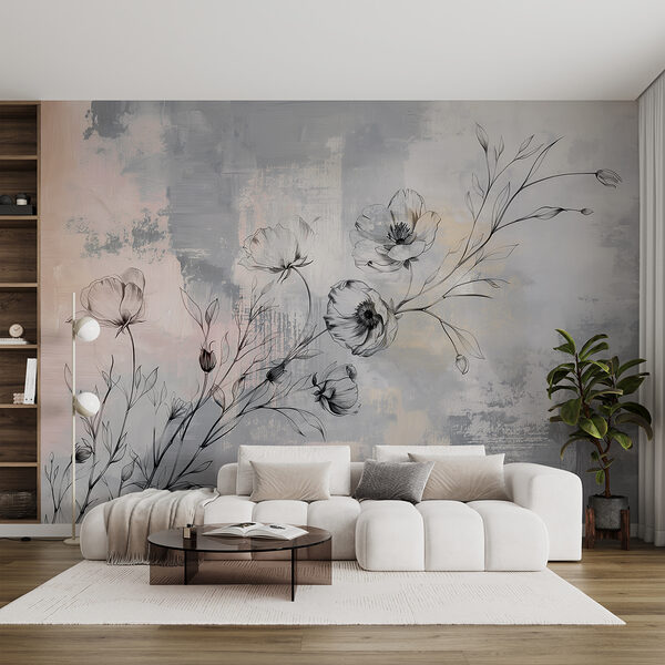A drawing of flowers on a grey background A drawing of flowers on a grey background
