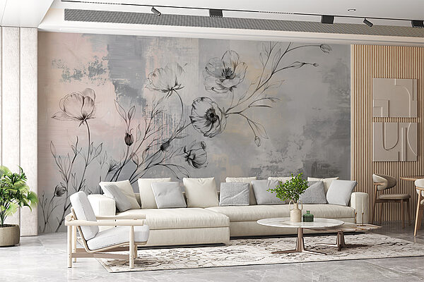 A drawing of flowers on a grey background A drawing of flowers on a grey background
