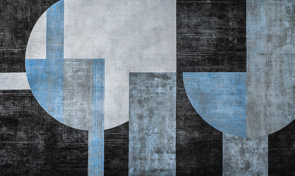A black and blue and white art piece A black and blue and white art piece
