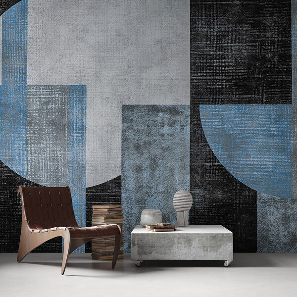 A black and blue and white art piece A black and blue and white art piece
