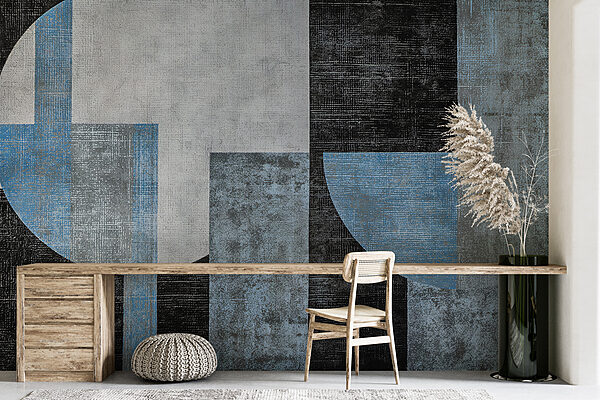 A black and blue and white art piece A black and blue and white art piece