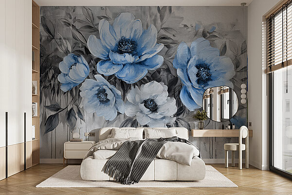 A painting of blue flowers A painting of blue flowers