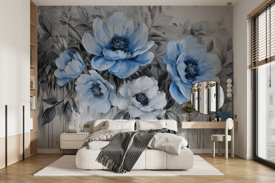 A painting of blue flowers A painting of blue flowers