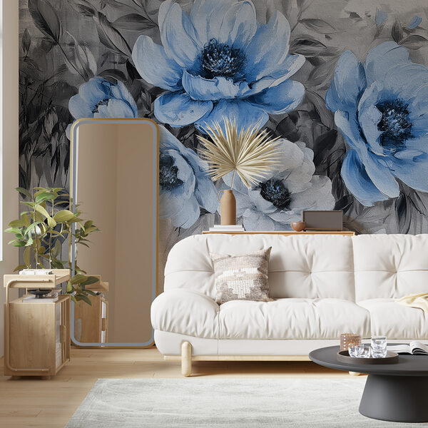 A painting of blue flowers A painting of blue flowers