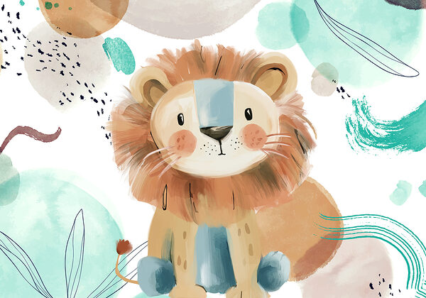 Cartoon lion with blue and white spots Cartoon lion with blue and white spots